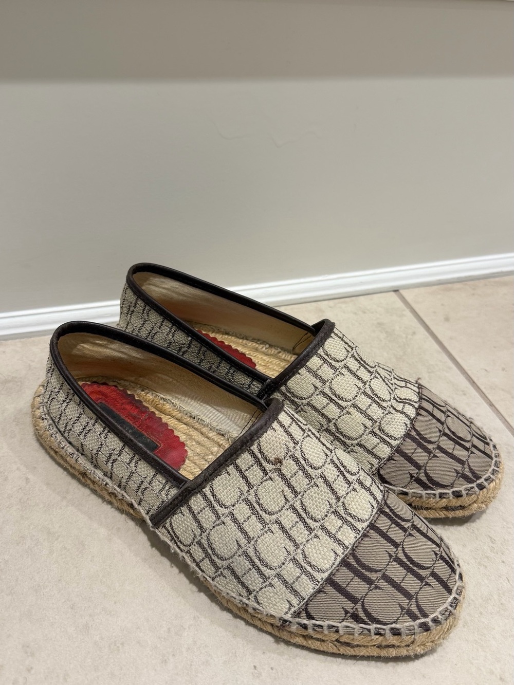 Carolina Herrera Beige and Brown Logo Espadrilles